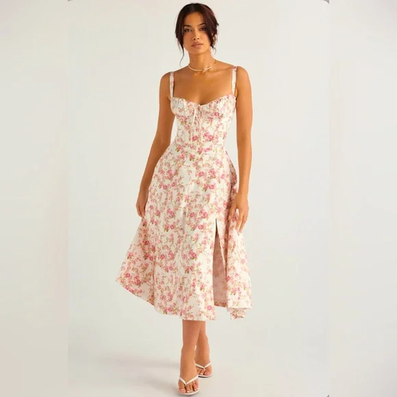 NWT HOUSE OF CB CARMEN Rose Print Bustier Sundress. Size XL